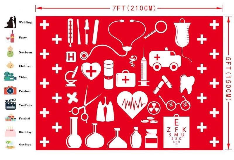 FHZON 7x5ft Doctor and Nurse Supplies Backdrop Red and White Cross Photography Background Theme Party wallpaper Photo Booth Prop BJYYFH3 - Image 5